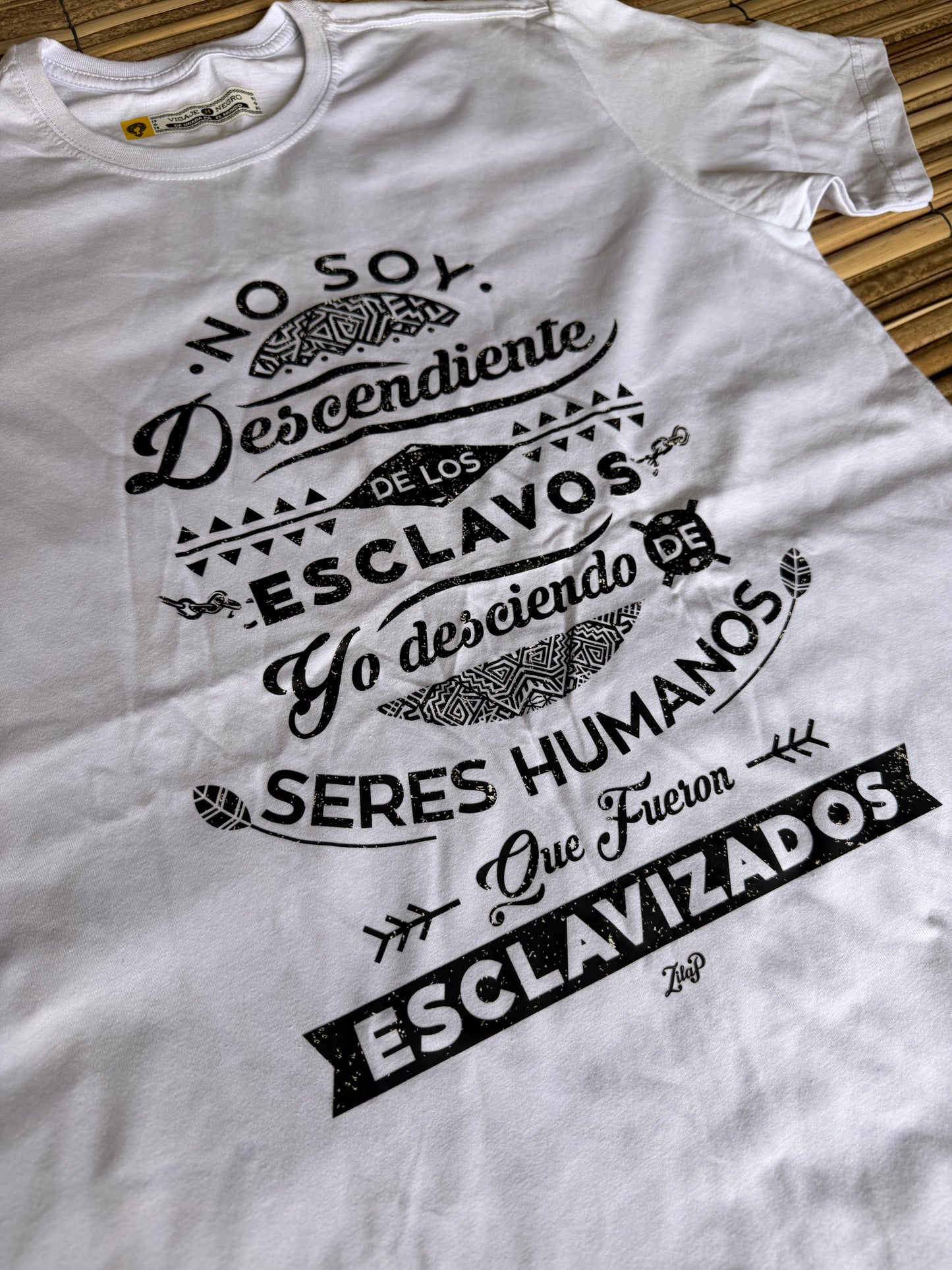 Camiseta estampada blanca talla M No soy descendiente