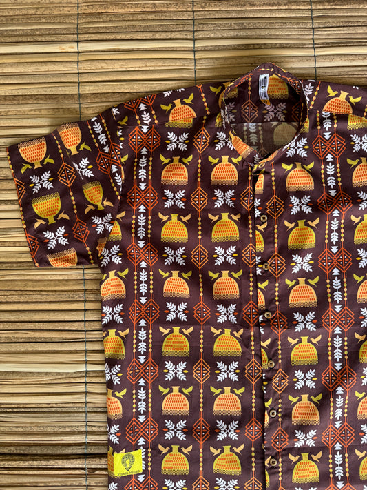 Camisa Premium ALGODÓN. Cuello NERÚ Diseño Puño de arroz