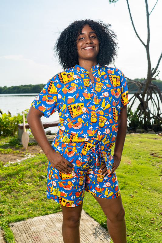 Camisa Sexteto Cuello Nerú - Ropa Afro Colombiana – diseño étnico colombiano Visaje Negro