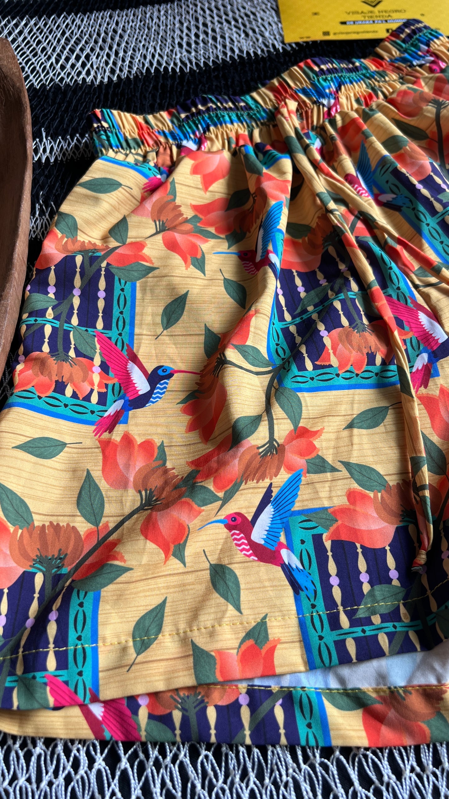 Short-mochibiris estampado Ventana Bolillo – diseño étnico colombiano Visaje Negro