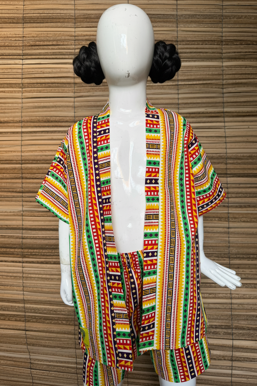 Maniquí niña con moños - rayas africanas