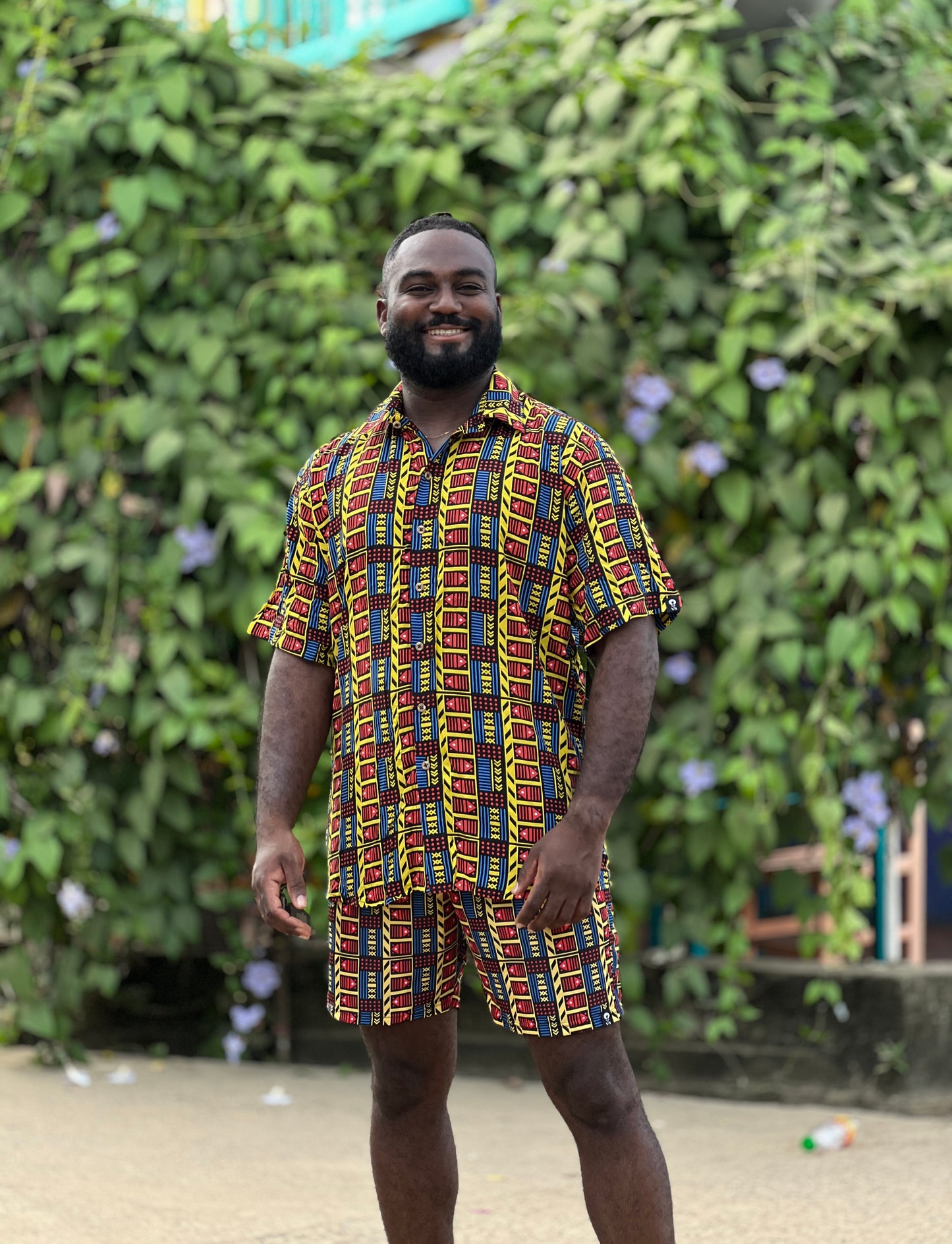 Camisa Vaivén de Peces Cuello Inglés - Ropa Afro Colombiana – diseño étnico colombiano Visaje Negro