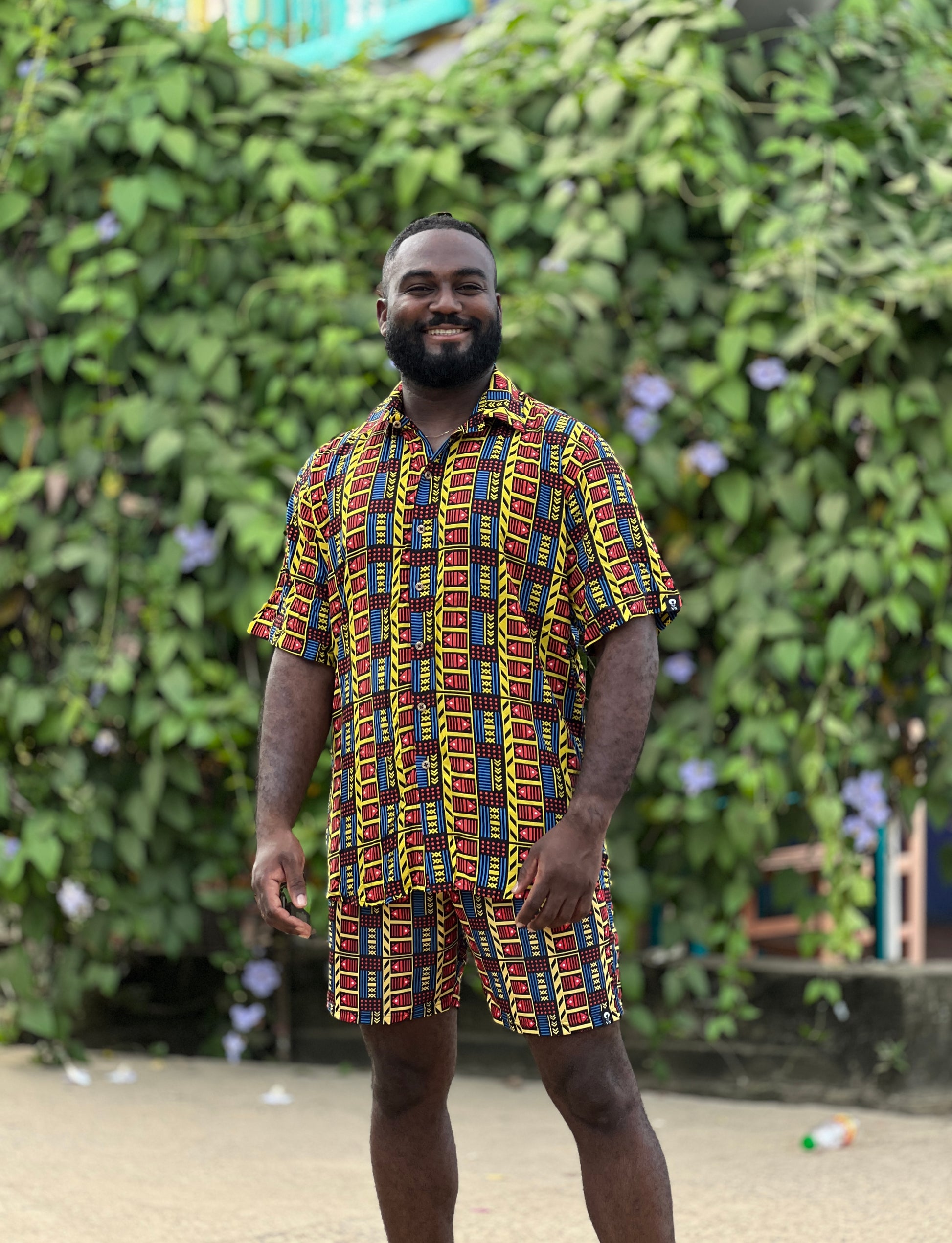 Camisa Vaivén de Peces Cuello Inglés - Ropa Afro Colombiana – diseño étnico colombiano Visaje Negro