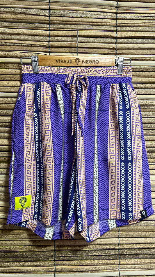 Short-mochibiris estampado estampado Tierra Viva en viscosa fresca | Visaje Negro – diseño étnico colombiano Visaje Negro