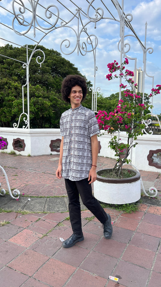 Camisón Vaivén de peces B/N – diseño étnico colombiano Visaje Negro