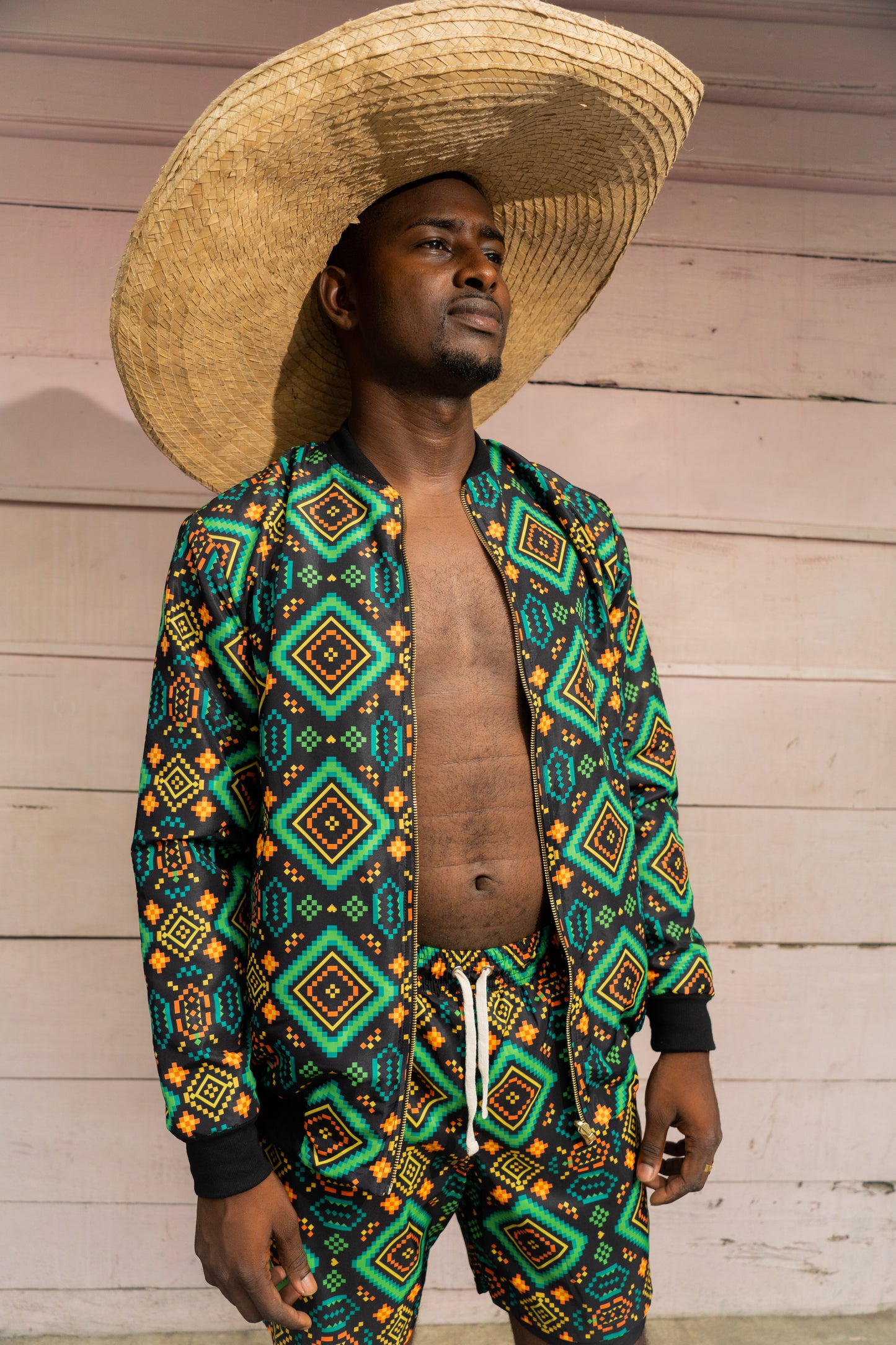 Chaqueta doble faz Rombos de Carambolo – diseño étnico colombiano Visaje Negro
