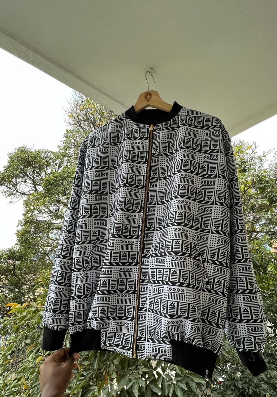 Chaqueta Vaivén de Peces B/N - Ropa Afro Colombiana – diseño étnico colombiano Visaje Negro
