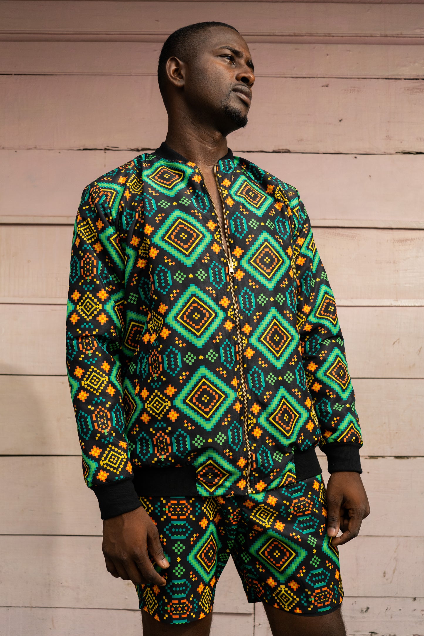 Chaqueta doble faz Rombos de Carambolo – diseño étnico colombiano Visaje Negro