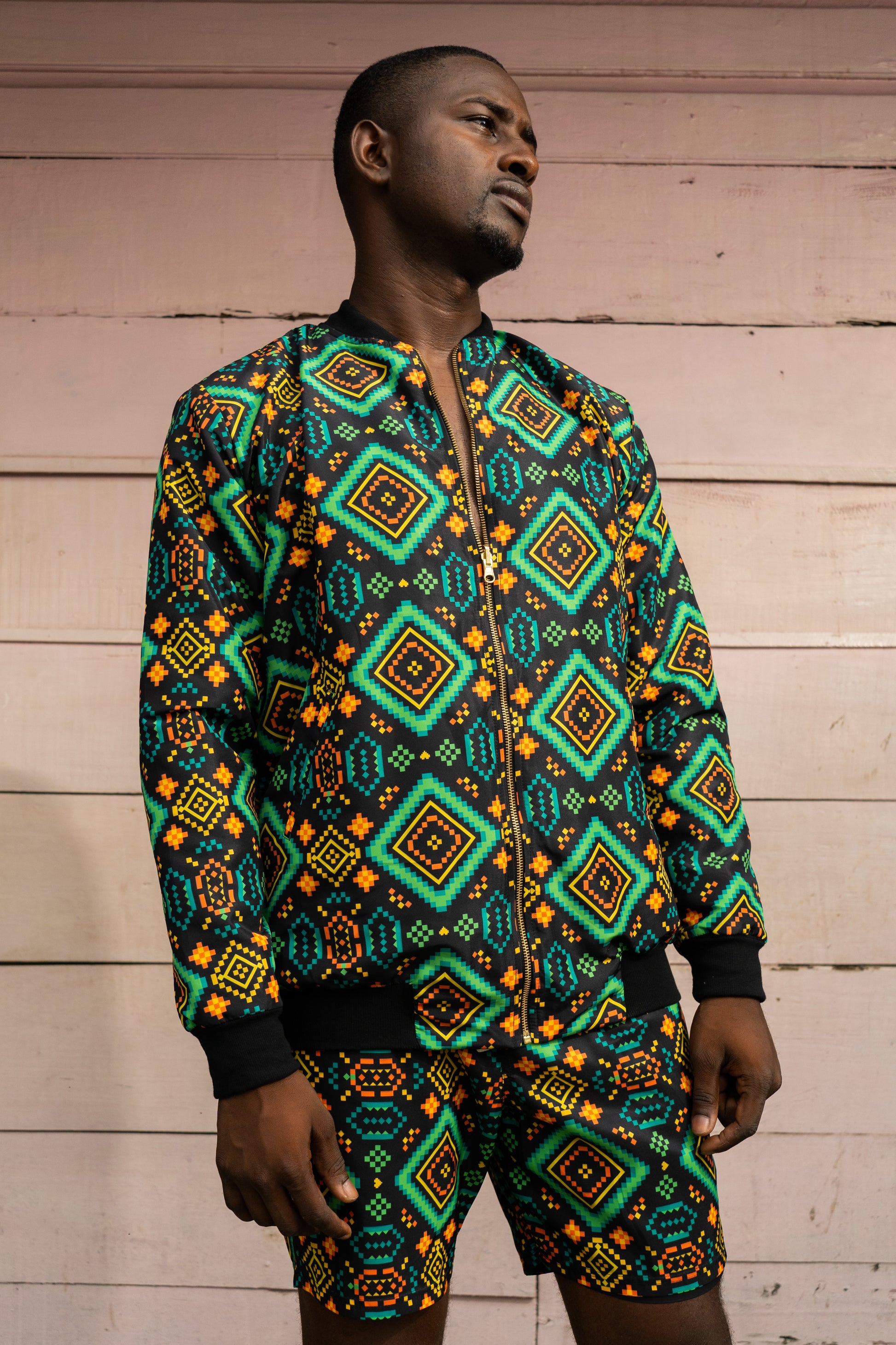 Chaqueta doble faz Rombos de Carambolo – diseño étnico colombiano Visaje Negro