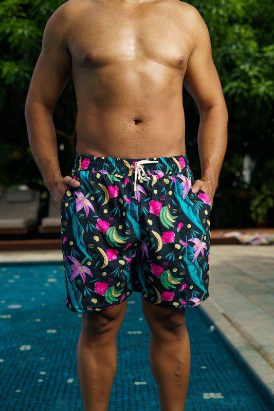 Pantaloneta de Baño estampada. Diseño plátanos