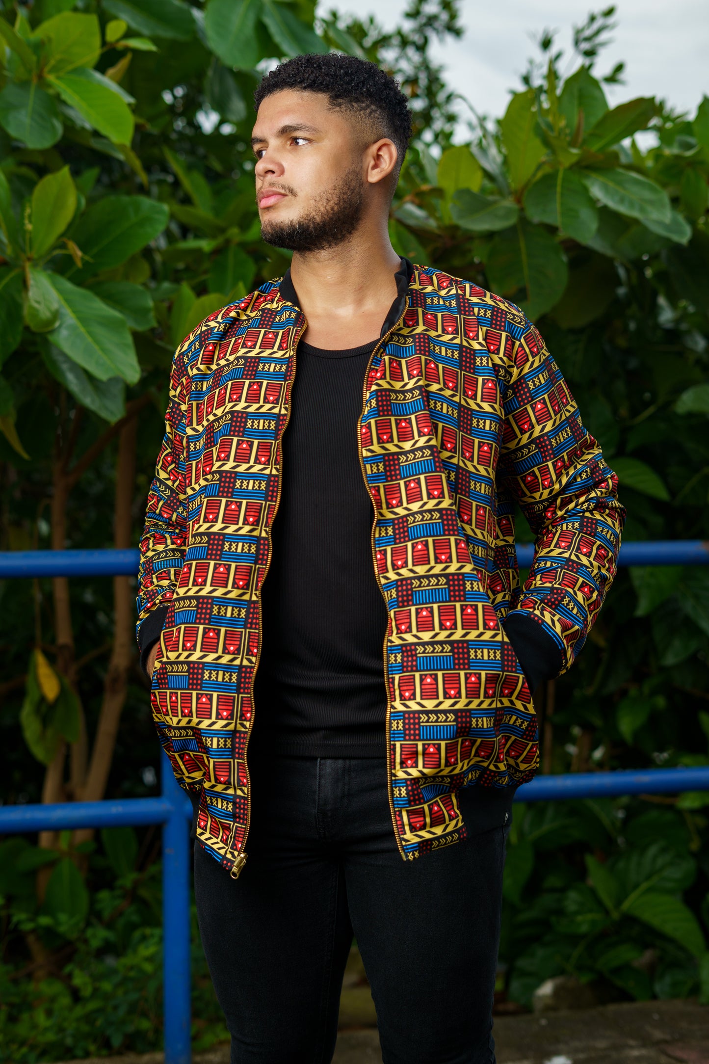 Chaqueta Reversible Doble Faz Vaivén de Peces | Diseño Afrocaribeño Oversized