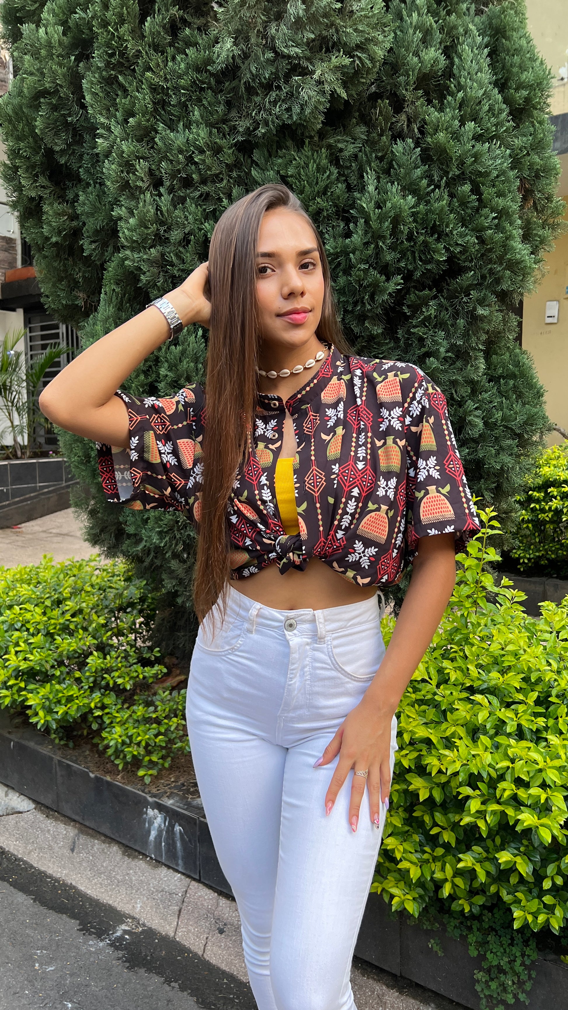 Camisa Puño de Arroz-Cuello Inglés- Ropa Afrocolombiana. – diseño étnico colombiano Visaje Negro