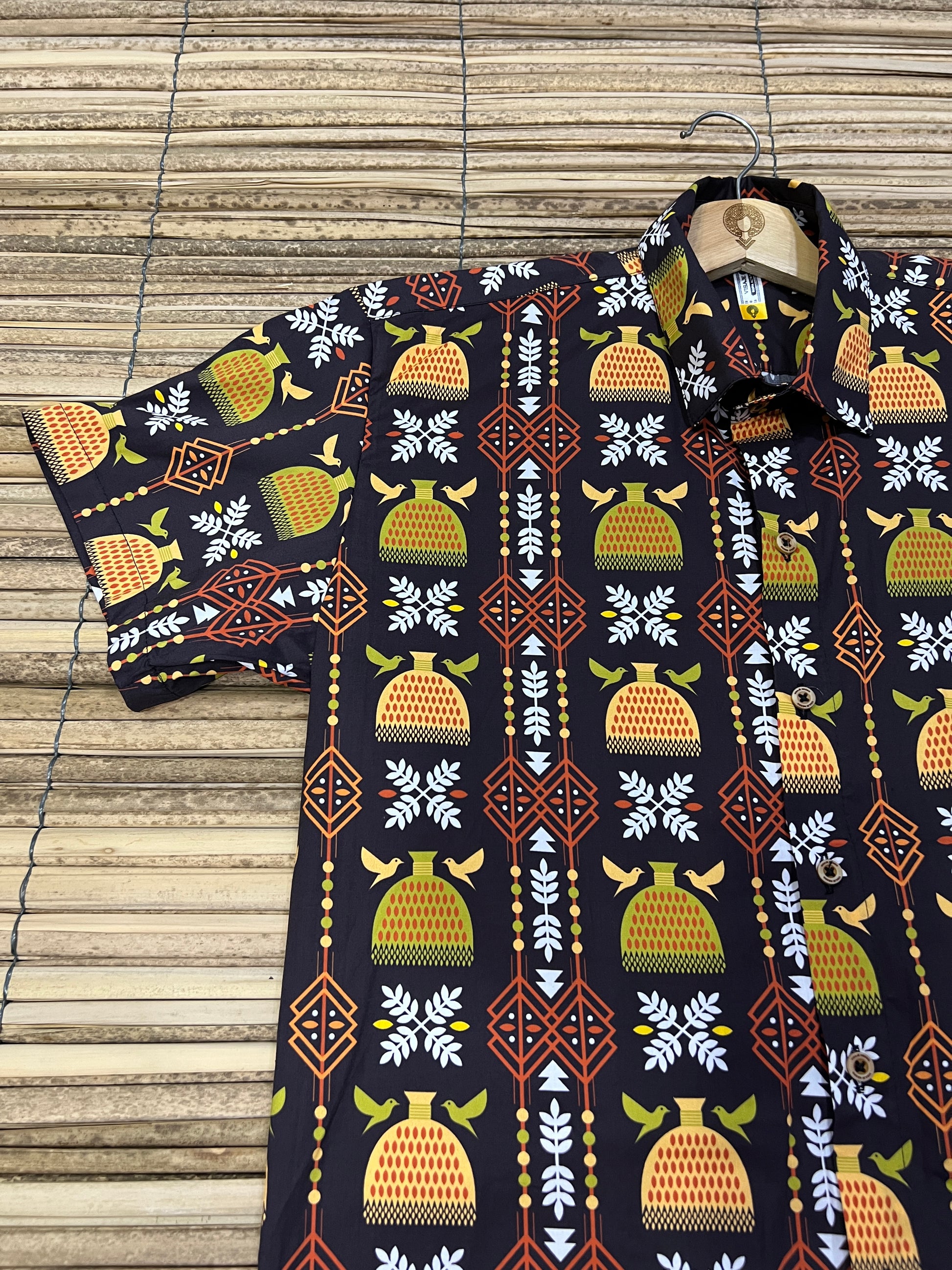 Camisa infantil PREMIUN algodón- cuello inglés- Puño de arroz – diseño étnico colombiano Visaje Negro