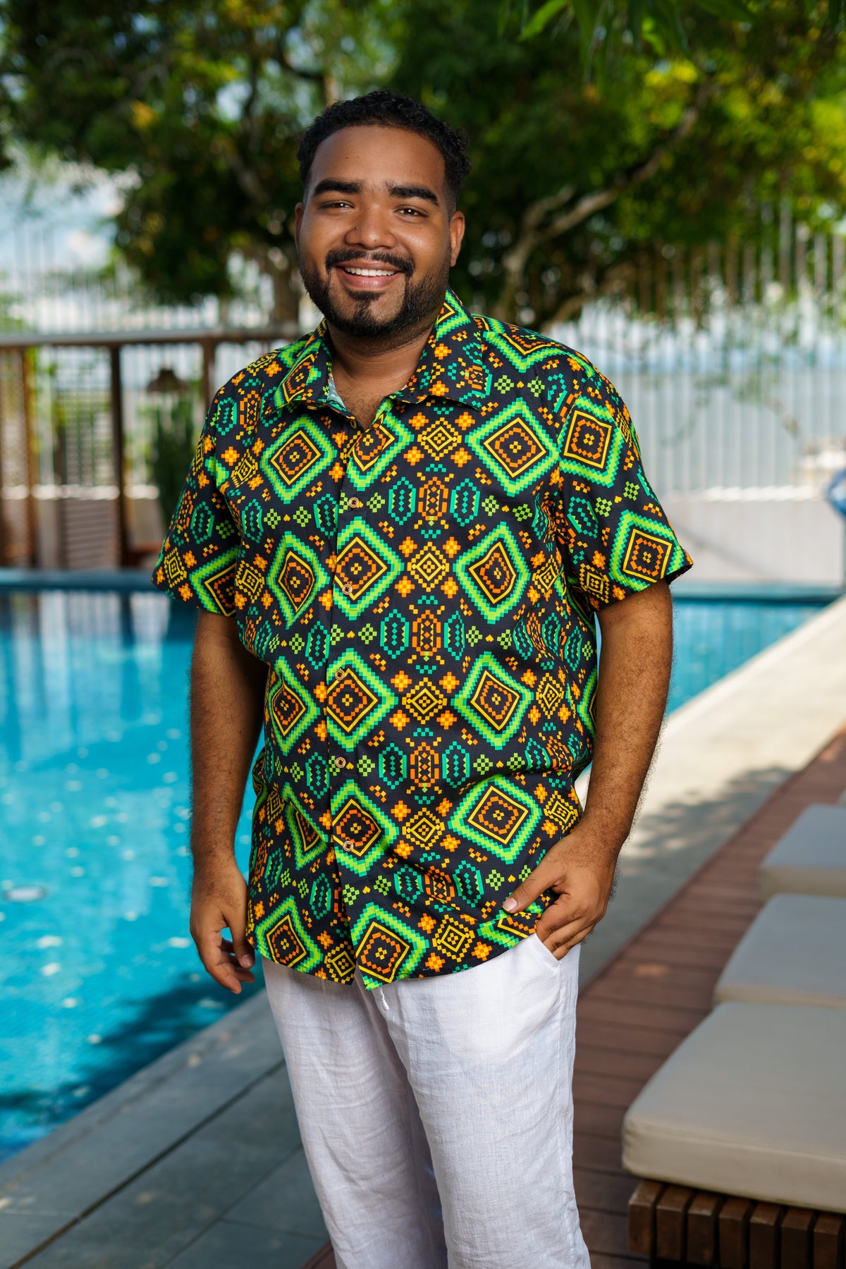 Camisa premium ALGODÓN. Rombos de carambolo con cuello inglés