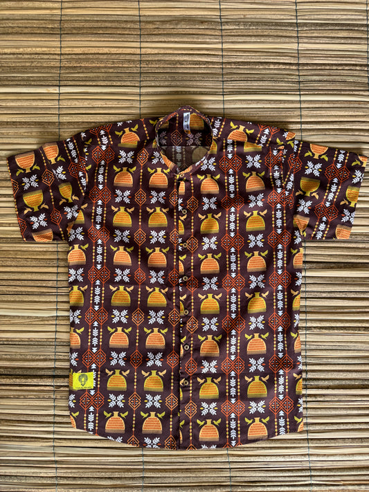 Camisa Premium ALGODÓN. Cuello NERÚ Diseño Puño de arroz