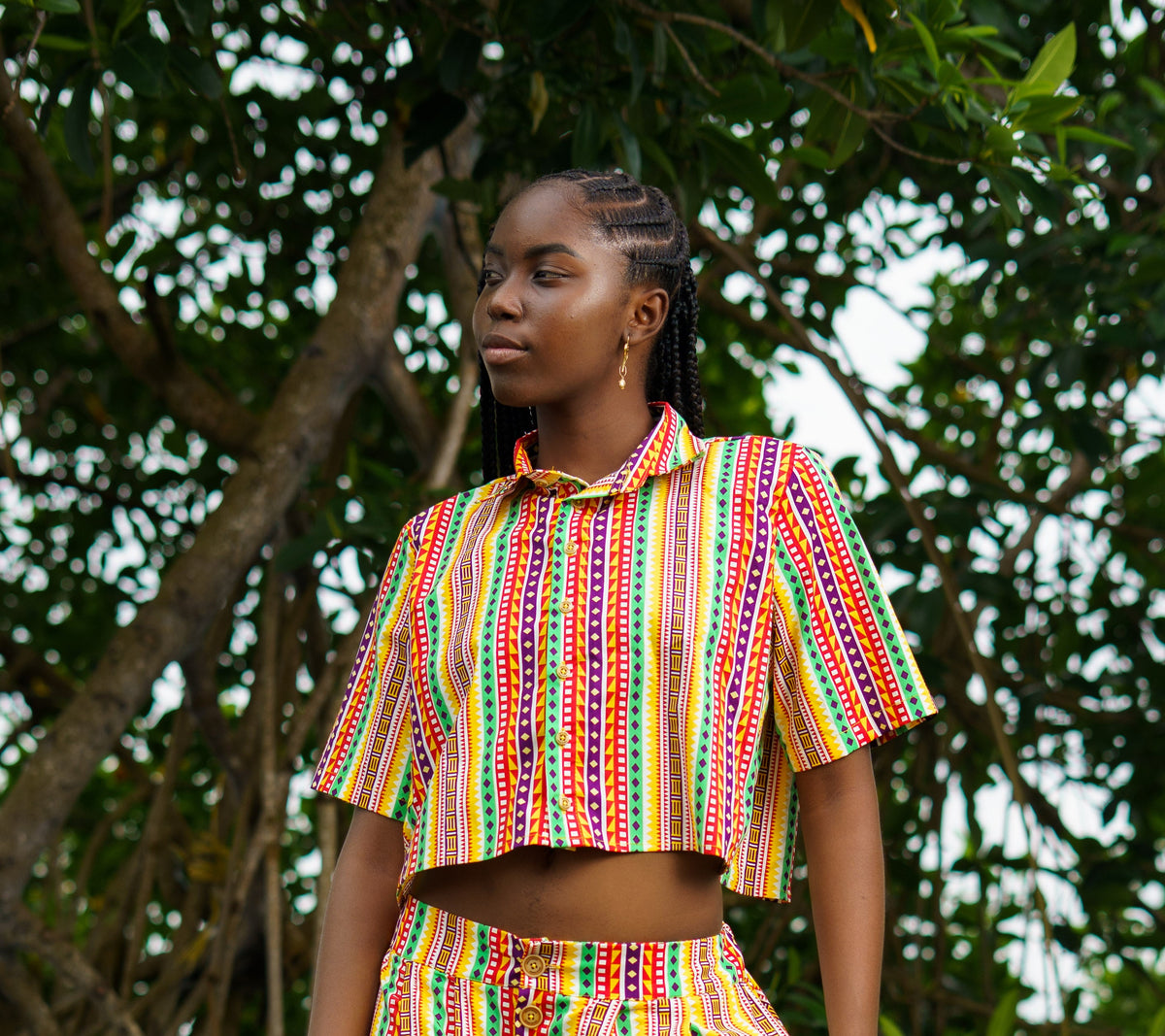 Camisa corta tipo  Crop Top estampado Caminos