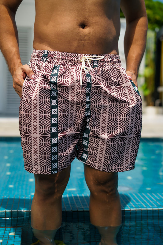 Pantaloneta de baño estampada. Diseño barcaza.