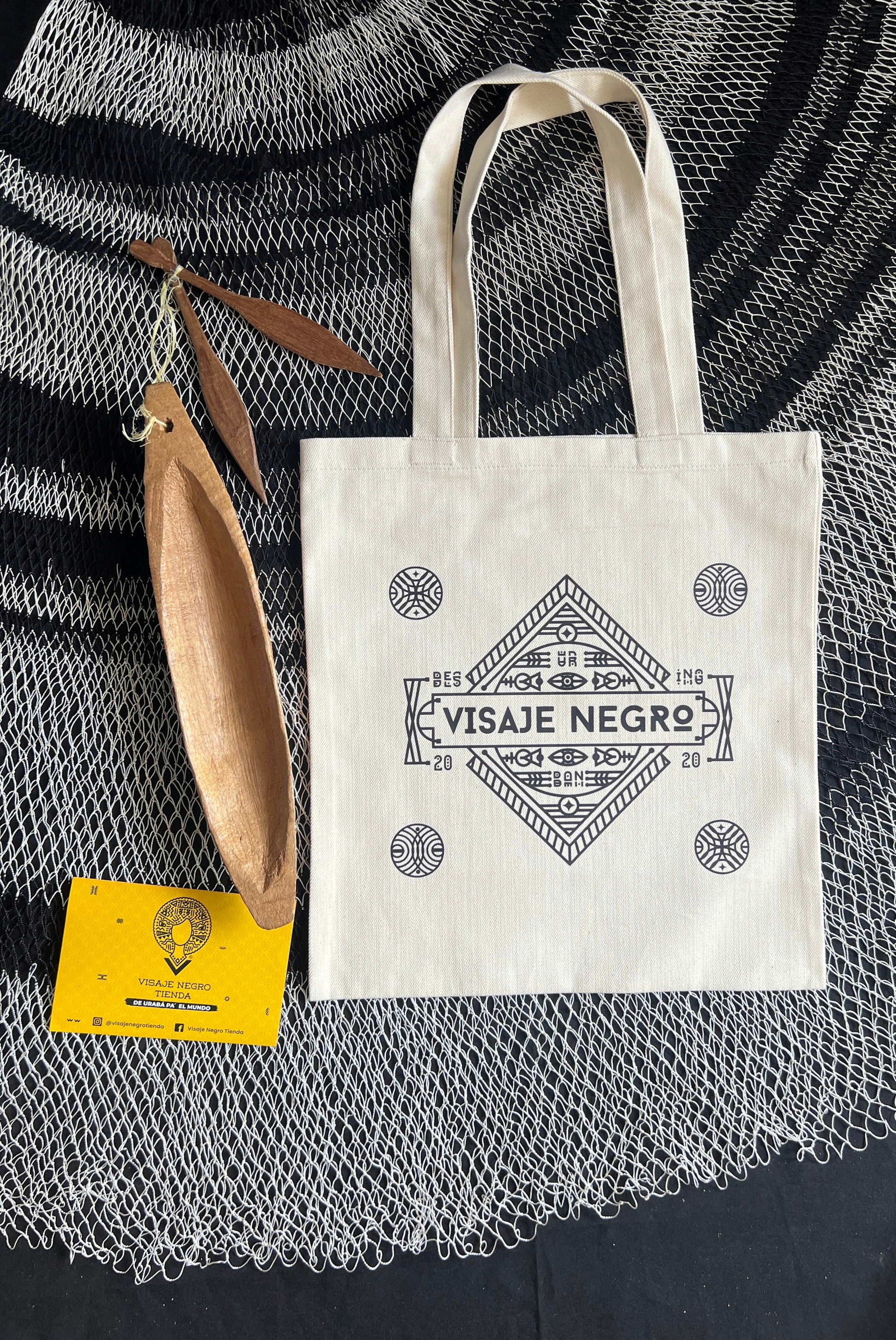 Tote bag/ bolsa de tela. Visaje Negro trival – diseño étnico colombiano Visaje Negro