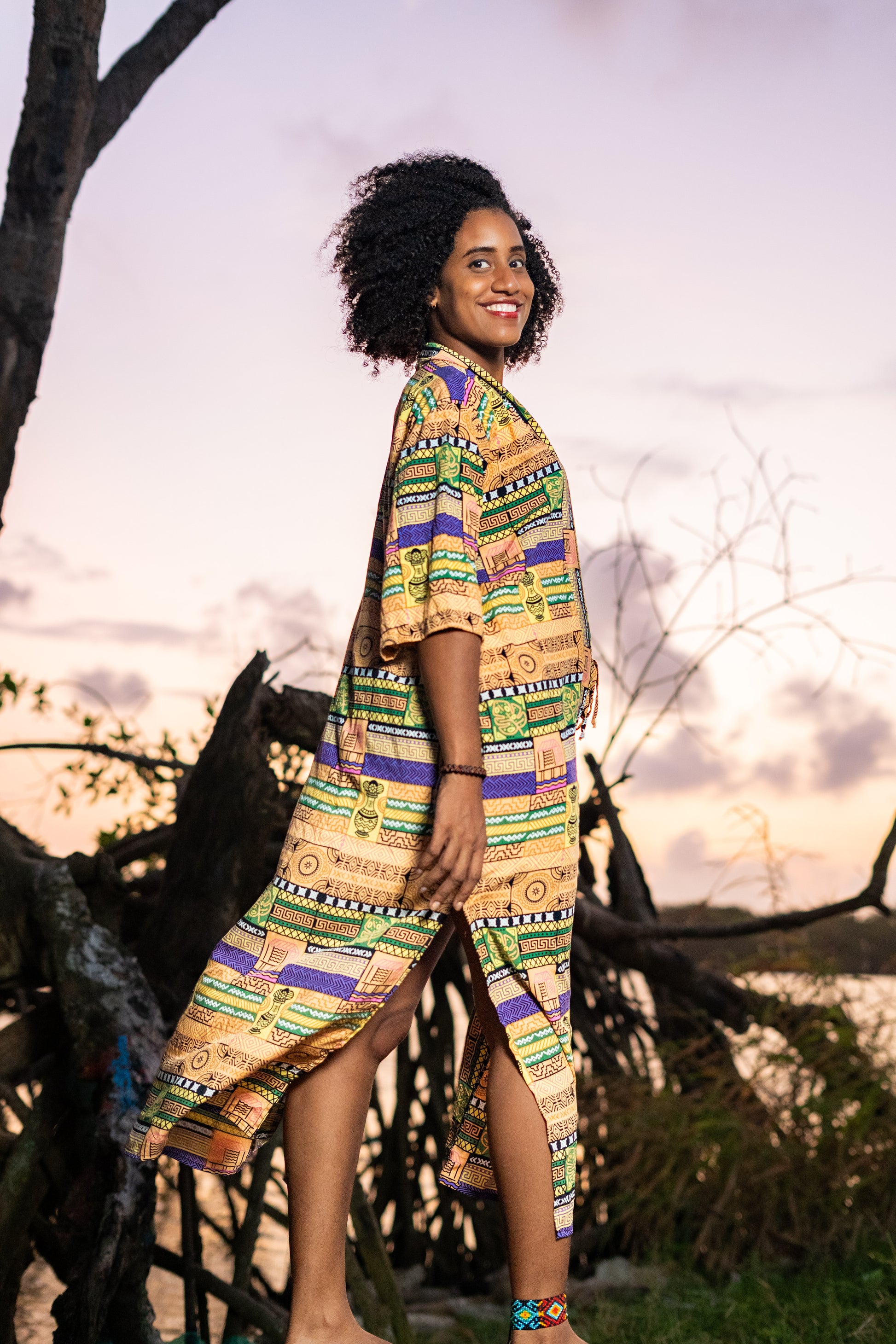 Kimono Largo Artesanos - Ropa Afro Colombiana – diseño étnico colombiano Visaje Negro