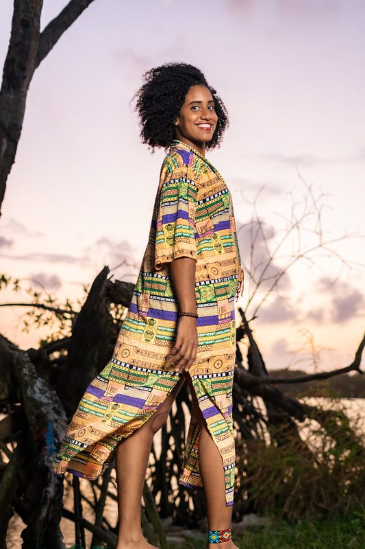 Kimono Largo Artesanos - Ropa Afro Colombiana – diseño étnico colombiano Visaje Negro