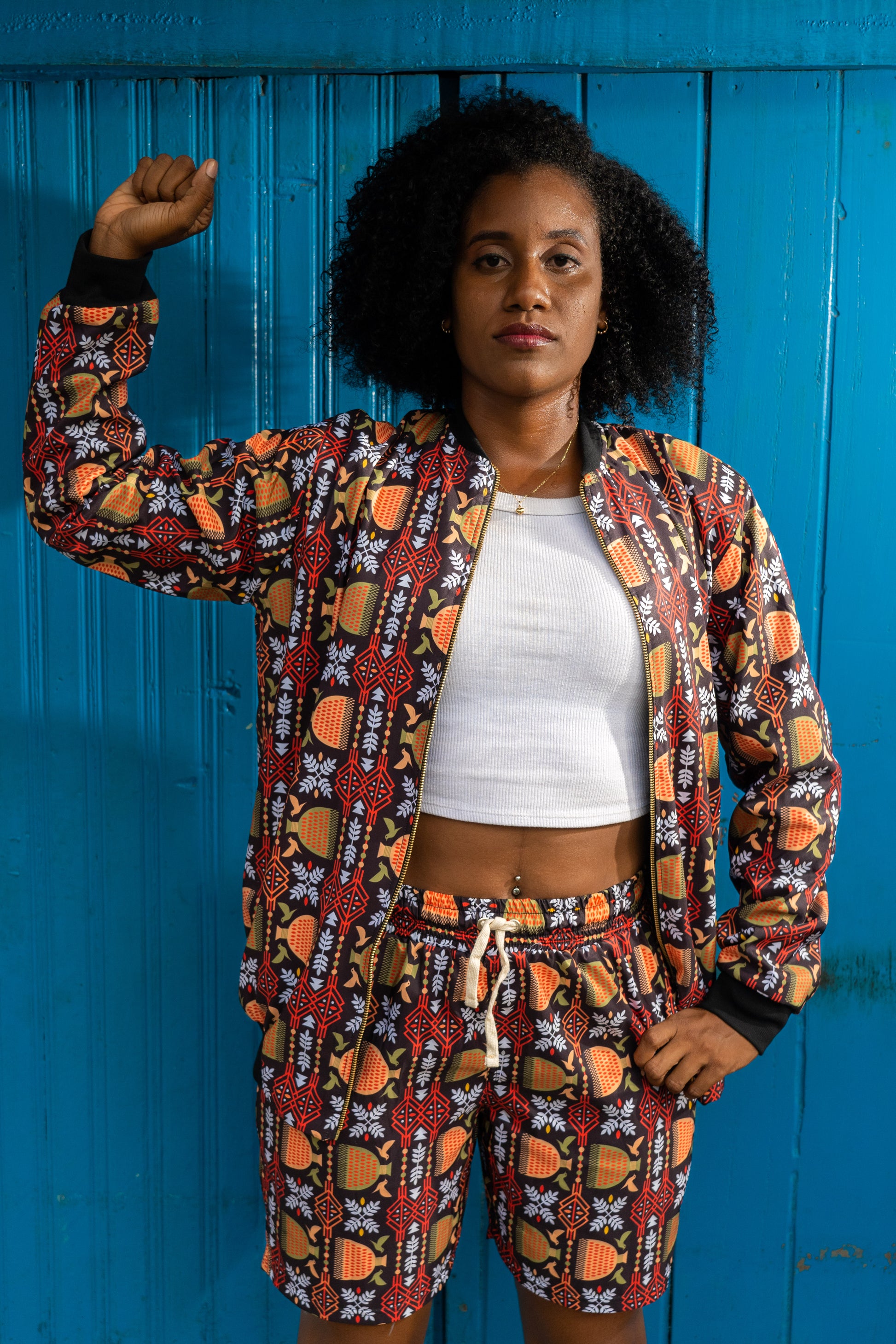 Chaqueta doble faz Puño de Arroz – diseño étnico colombiano Visaje Negro