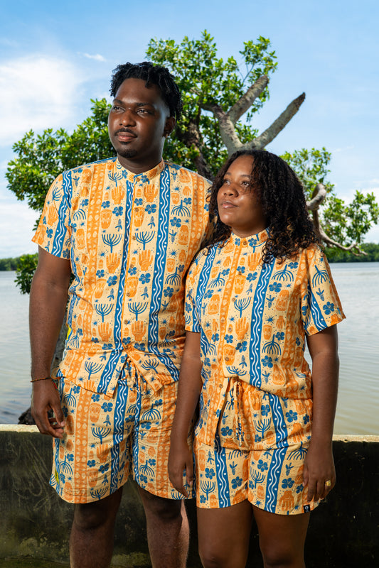 Camisa Bulla y Pesca-Cuello Nerú- Diseño Colombiano – diseño étnico colombiano Visaje Negro