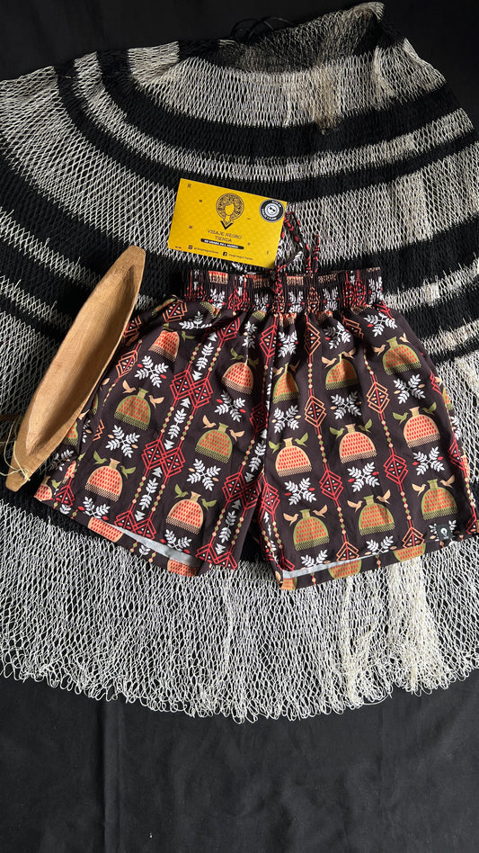 Short-mochibiris estampado Puño de arroz – diseño étnico colombiano Visaje Negro