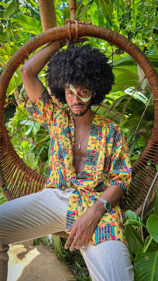 Kimono corto sin género- Diseño Ventana de bolillo – diseño étnico colombiano Visaje Negro