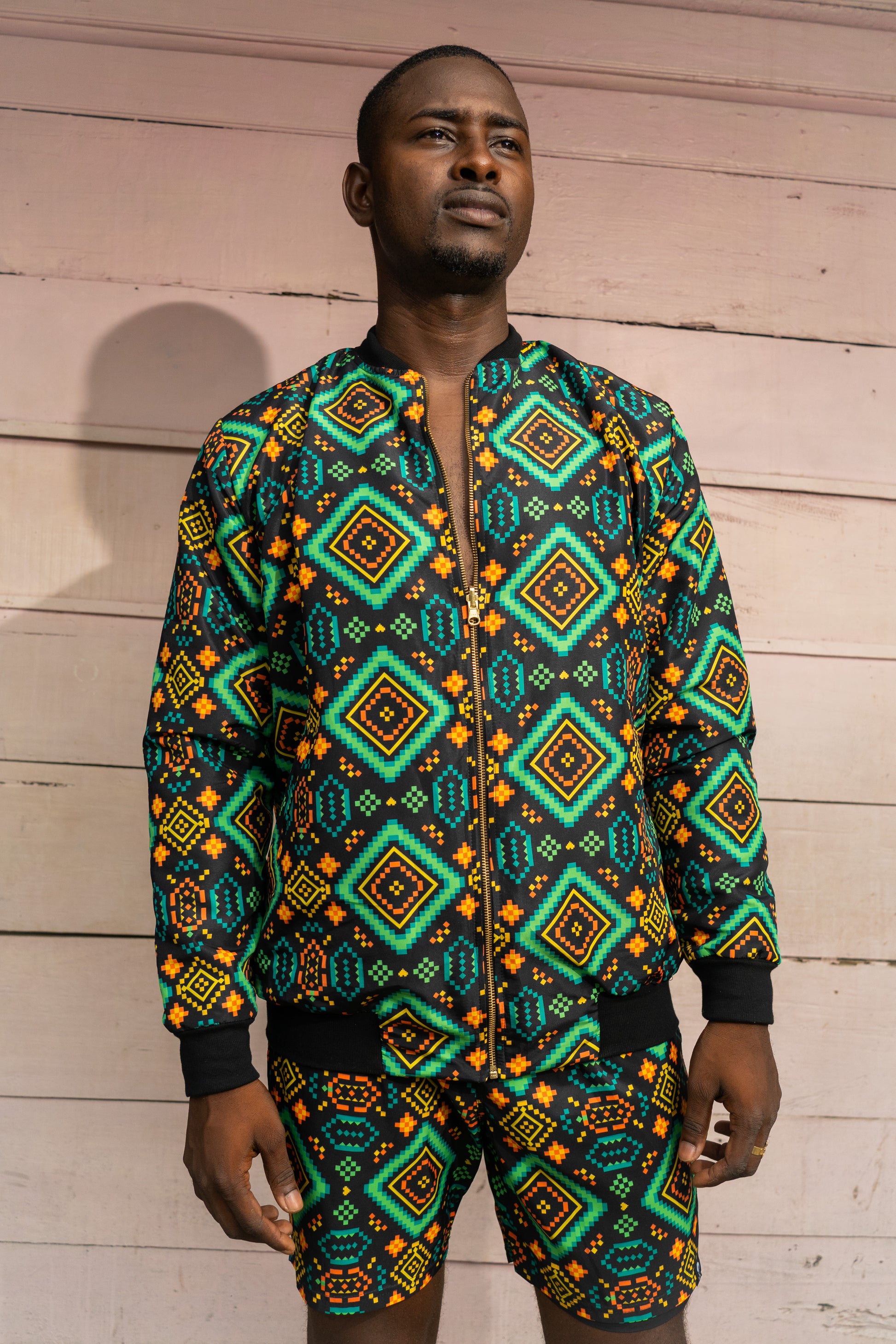 Chaqueta doble faz Rombos de Carambolo – diseño étnico colombiano Visaje Negro
