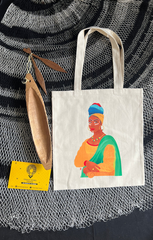 Tote bag/ bolsa de tela. Monalisa – diseño étnico colombiano Visaje Negro