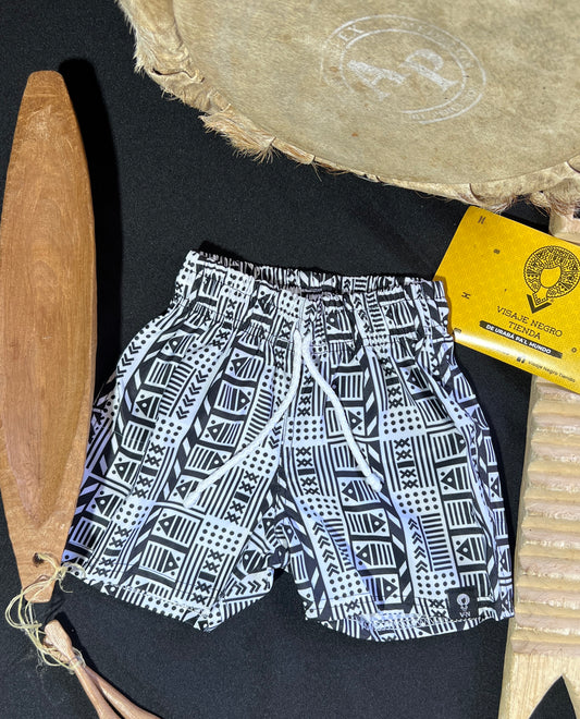 Pantaloneta de baño infantil- vaivén negro – diseño étnico colombiano Visaje Negro