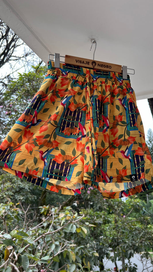 Short-mochibiris estampado Ventana Bolillo – diseño étnico colombiano Visaje Negro