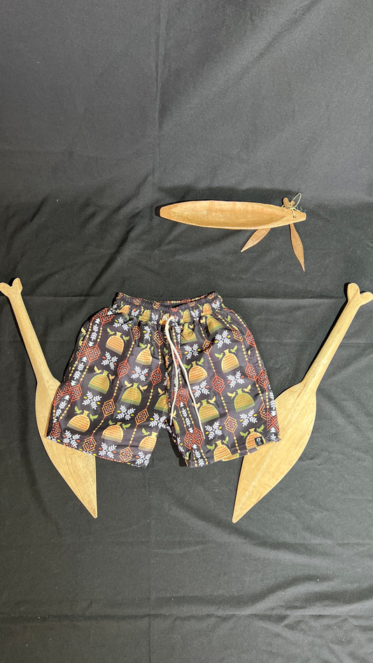 Pantaloneta de baño- Puño de arroz – diseño étnico colombiano Visaje Negro