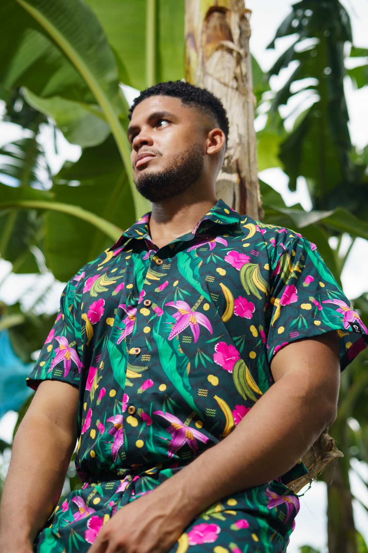 Camisa de plátanos cuello inglés- Diseño La Taja.