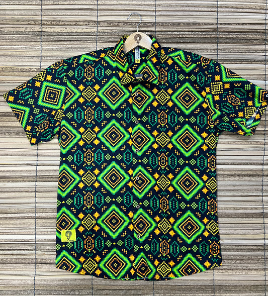 Camisa premium ALGODÓN. Rombos de carambolo con cuello inglés
