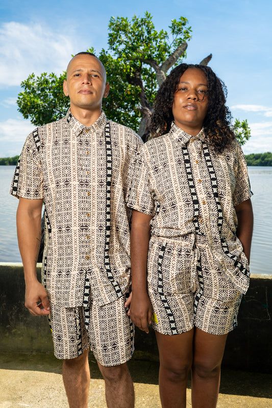 Camisa Barcaza Cuello Inglés - Ropa Afro Colombiana – diseño étnico colombiano Visaje Negro