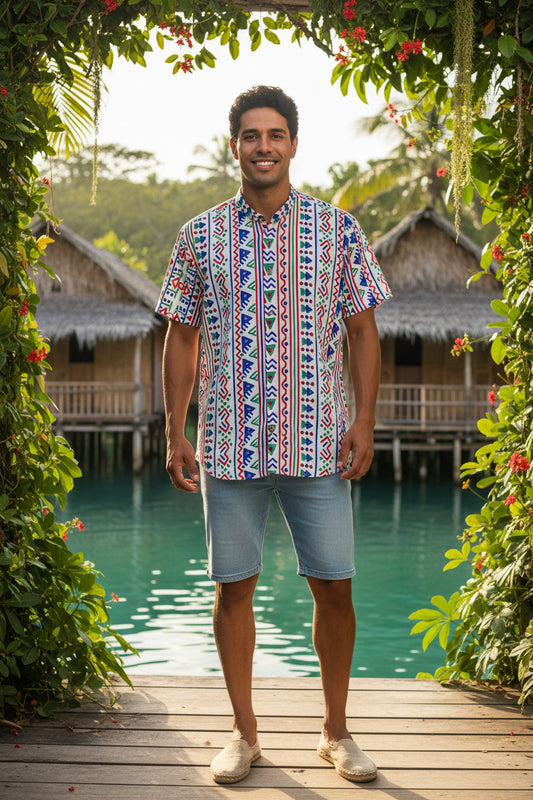Camisa cuello Nerú-Tela tipo lino- Palafitos TALLA L