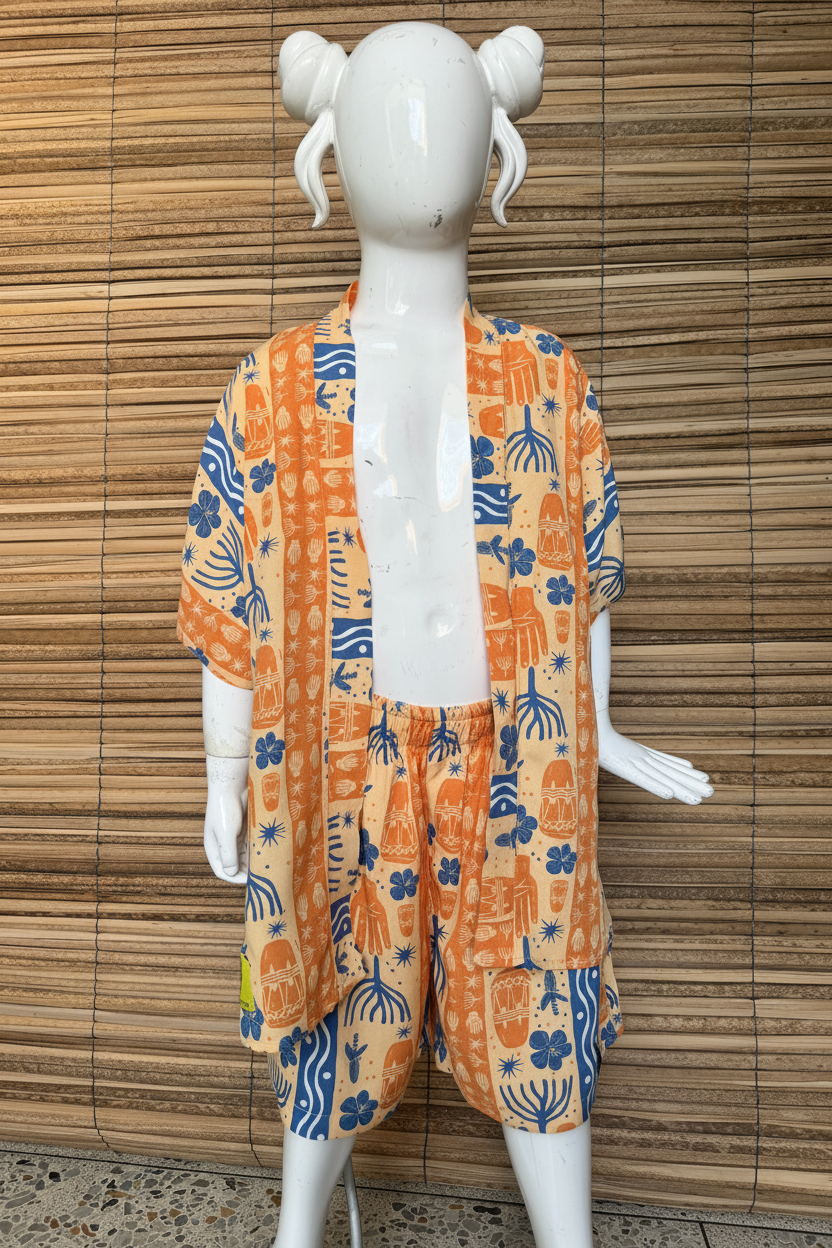 Maniquí niña con moños - naranja afrocolombiano
